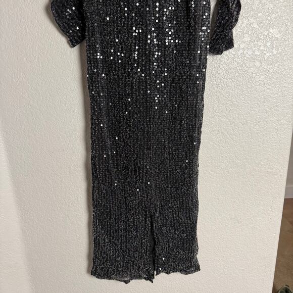 Rachel Roy Charcoal Silver Sequined Long Sleeve Cocktail Party Midi Dress Sz XS - Picture 11 of 14